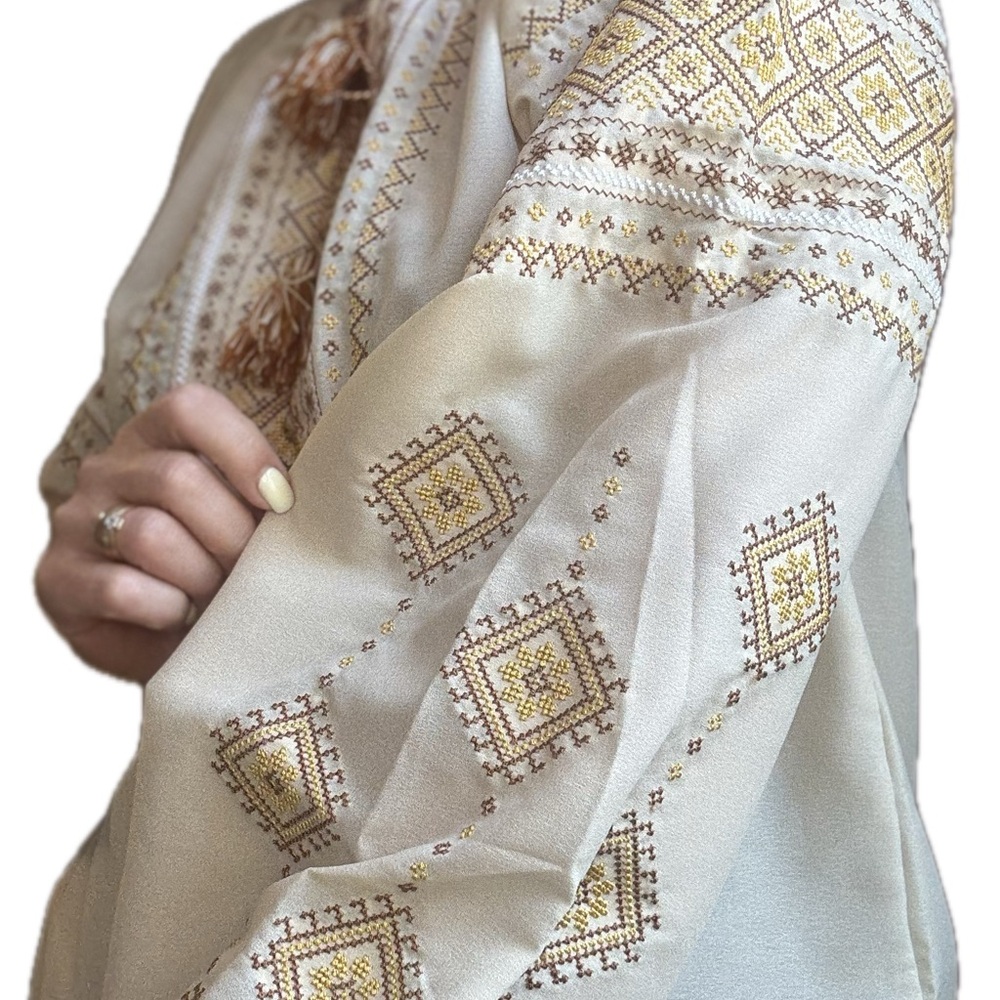 Embroidered Cream Boho Peasant Blouse - Picture 6 of 11